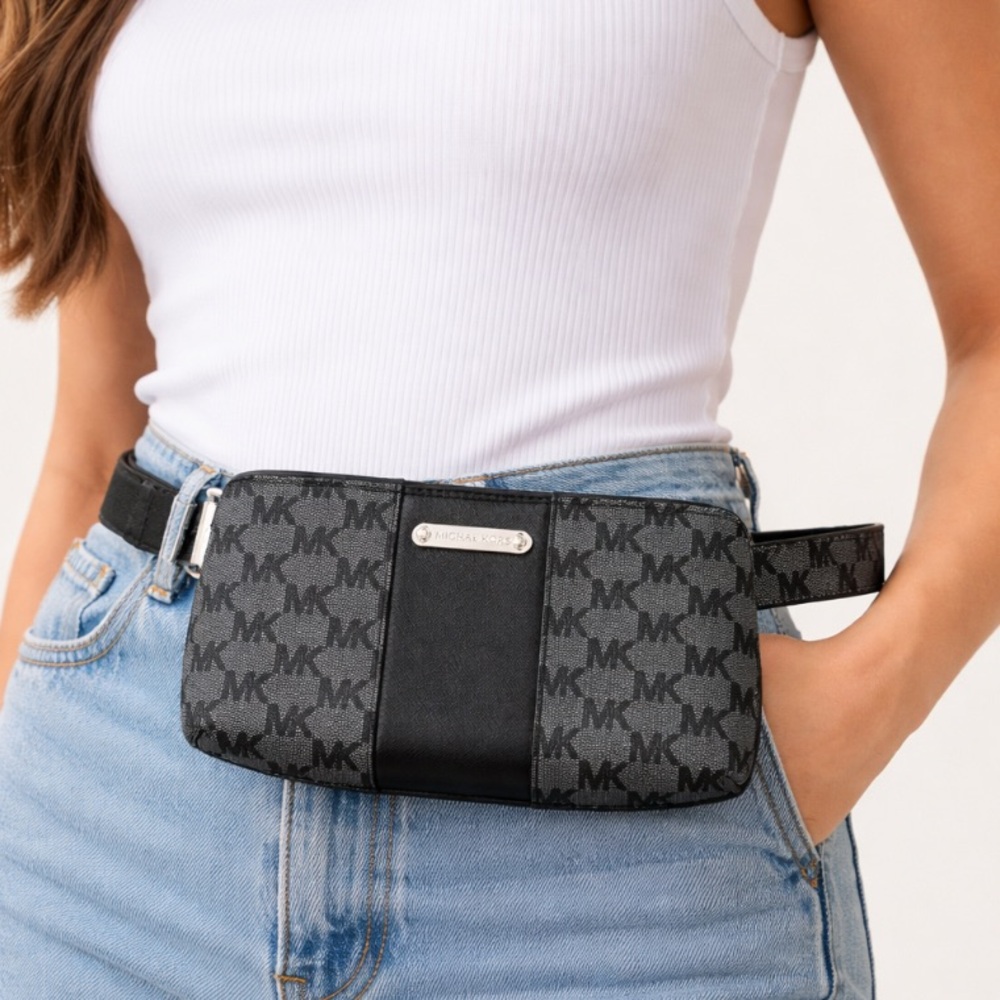 Michael Kors Black and Gray Logo Belt Bag